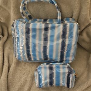 $4.99 SHIPPING! Blue Striped Women's ESTEE LAUDER Cosmetic Bag Set.